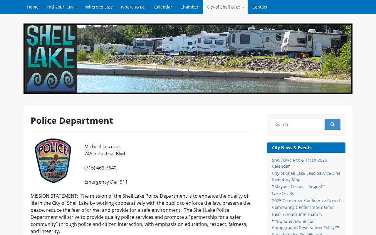 Shell Lake Police Department contact for Washburn County criminal records