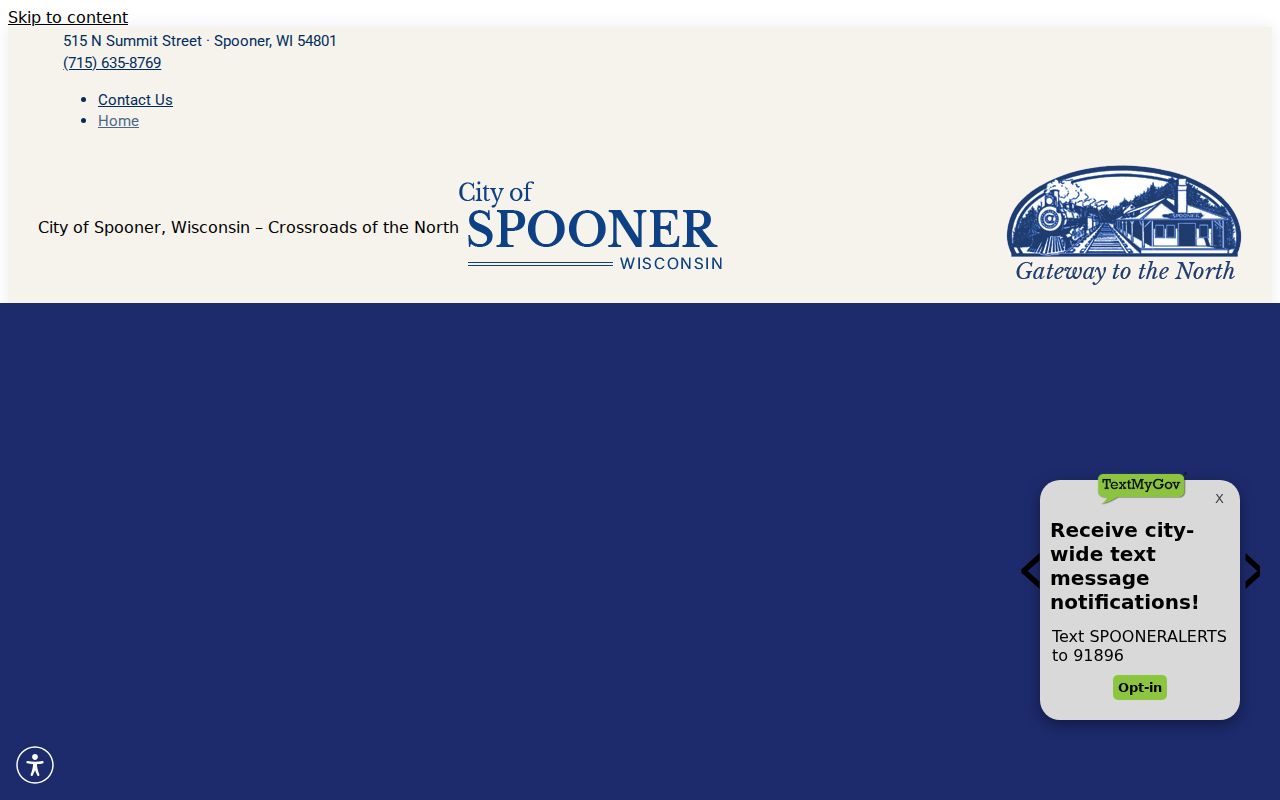 Spooner city government source for Washburn County criminal records