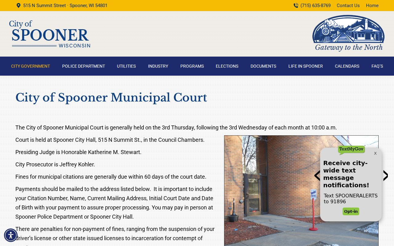 Spooner Municipal Court file for Washburn County criminal records
