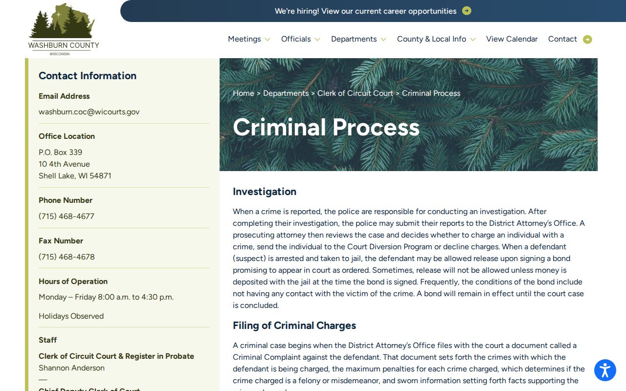 Washburn County criminal court case process information