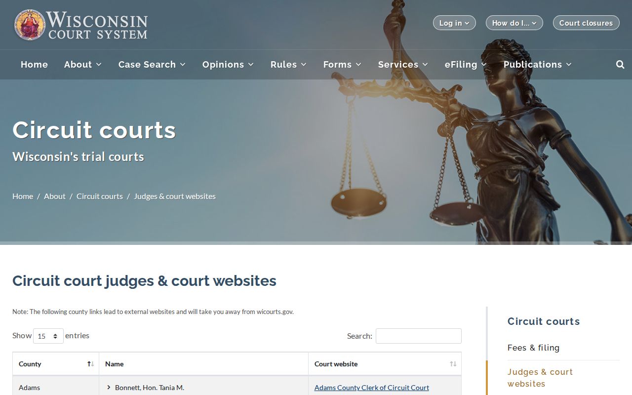 Wisconsin court directory for Washburn County criminal cases