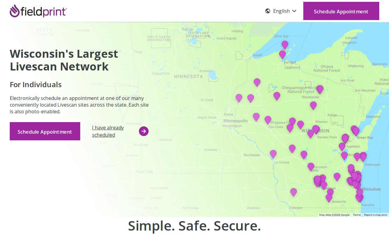Fieldprint appointment channel for certain Washburn County Wisconsin record checks
